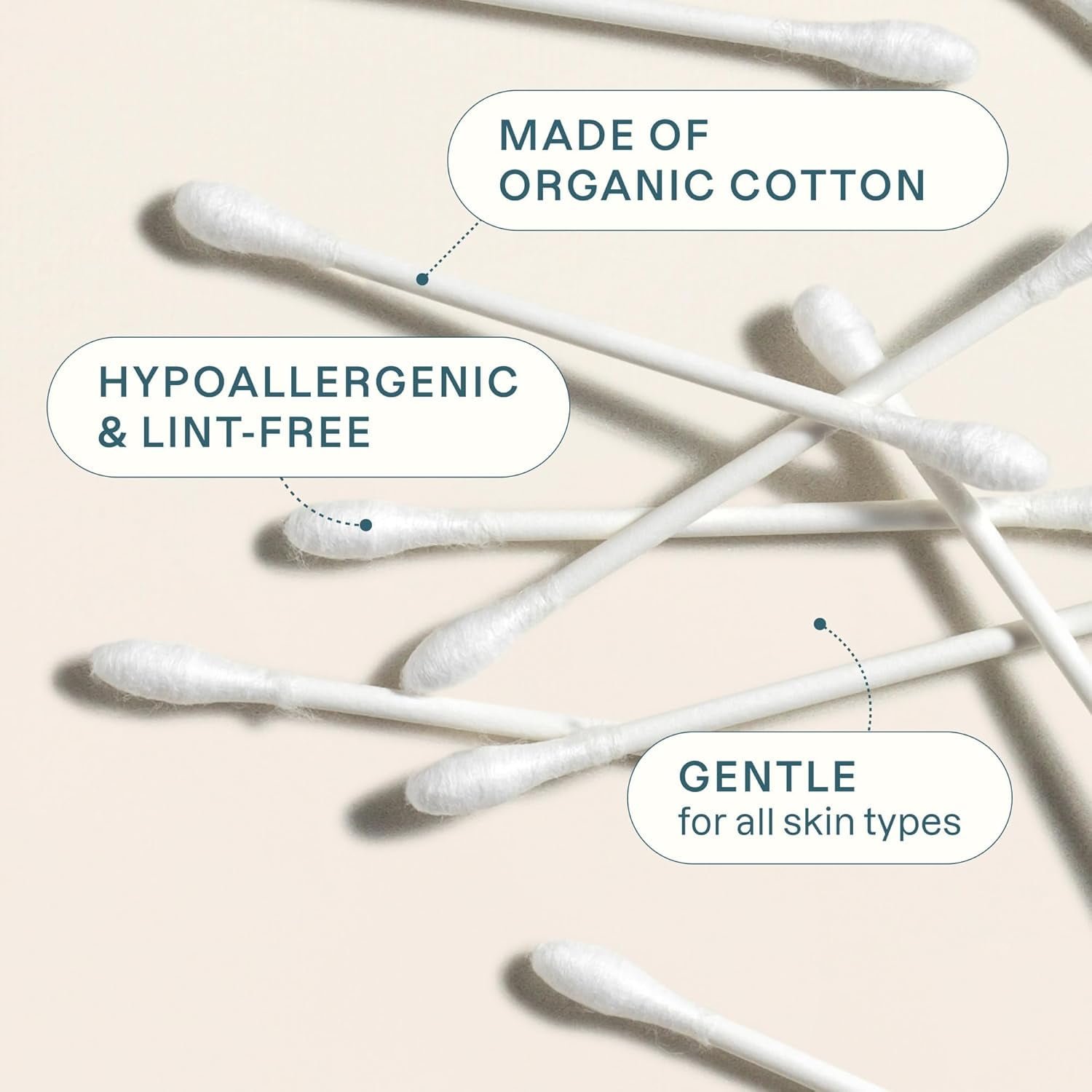 Organic cotton swabs with hypoallergenic and lint-free labeling