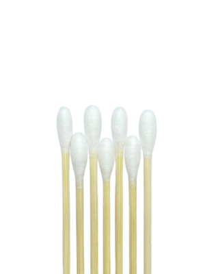 White cotton tips wound onto bamboo sticks