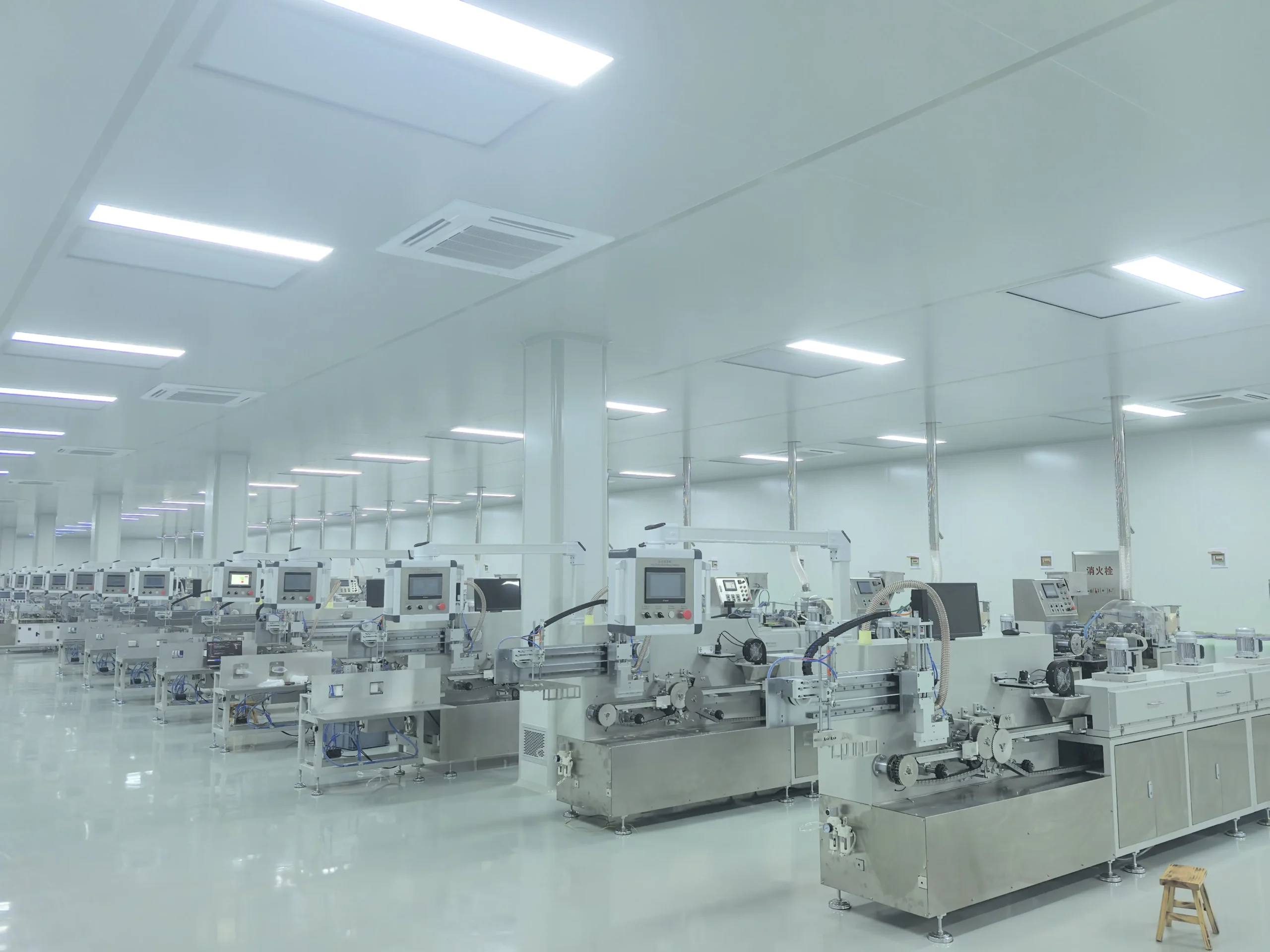 Automated cotton swab production lines inside the SwabMasters controlled clean workshop