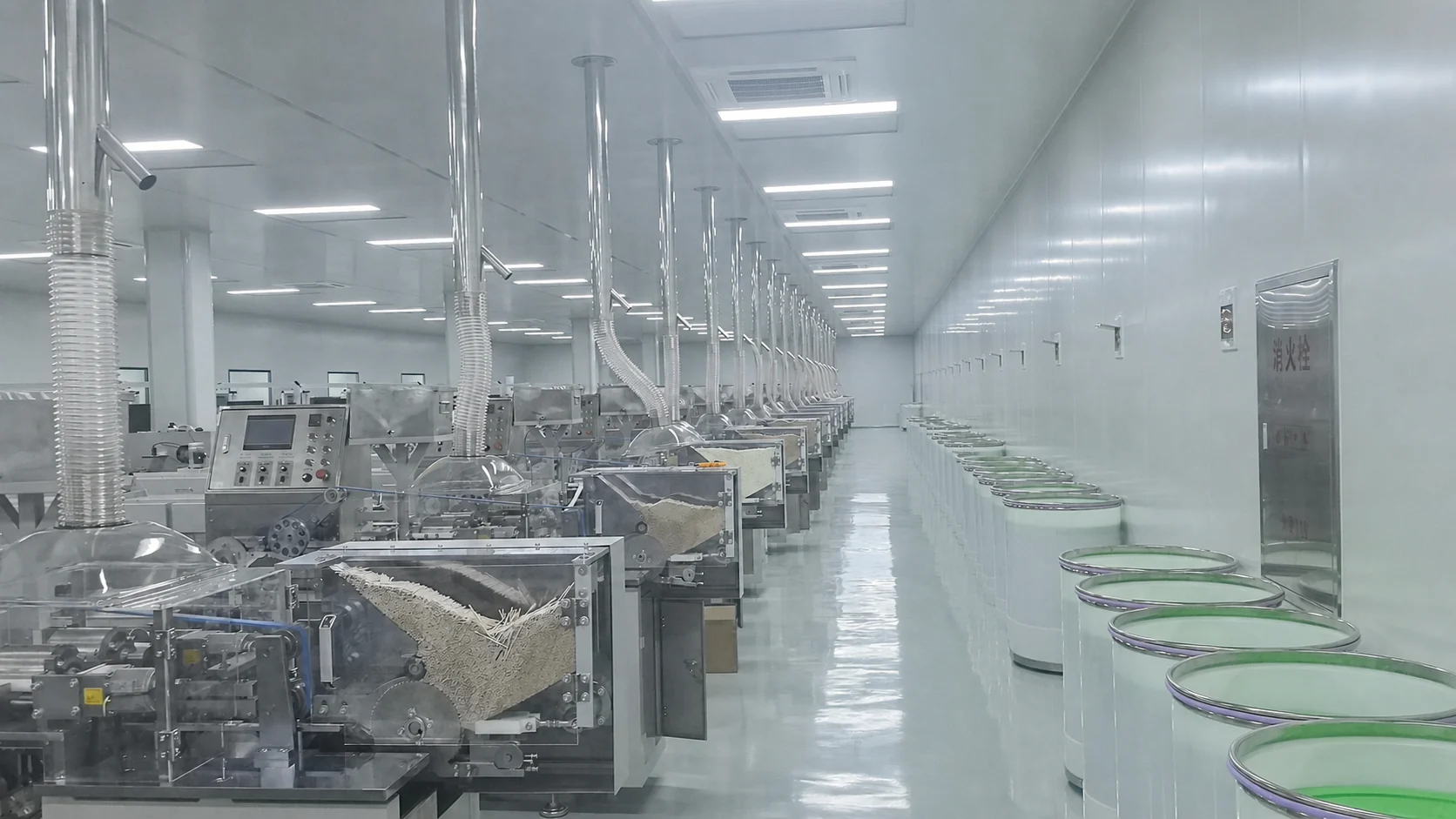 Cotton swab production lines fitted with enclosed dust extraction pipes