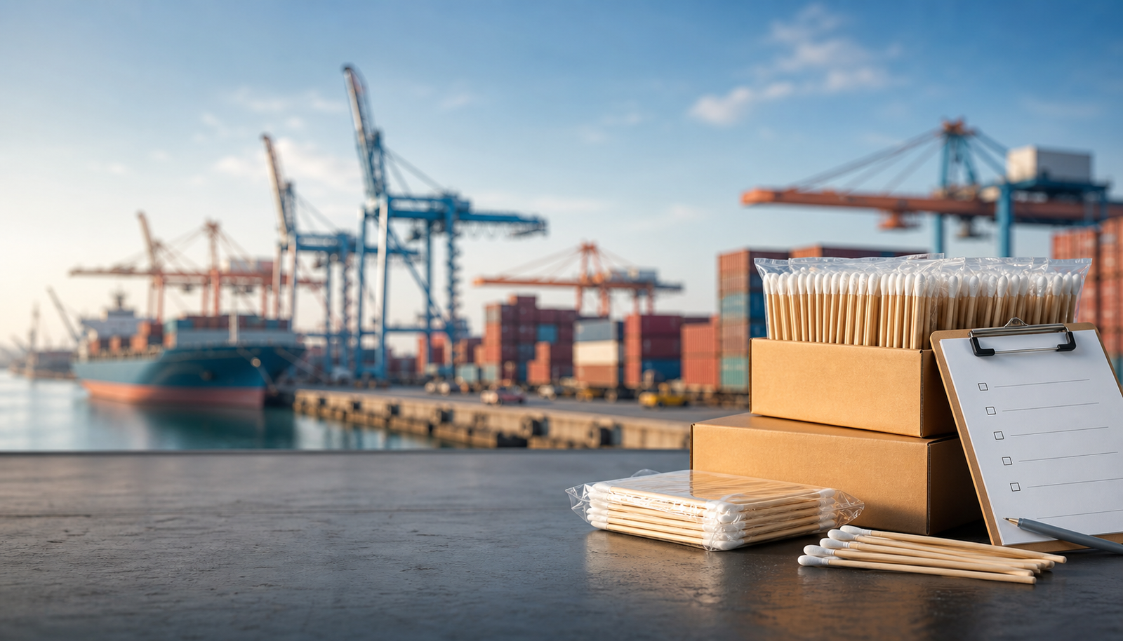 Cotton swab sourcing and import logistics at a container port serving Vietnam